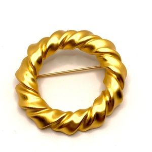 💛ANN KLEIN💛 Vintage Signed Brushed Gold Estate Jewelry Brooch Pin Pendant✨E006